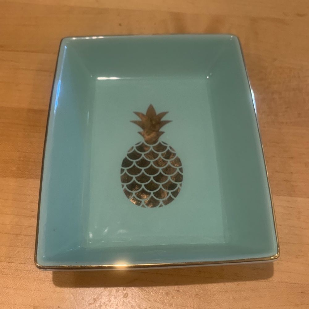 Pineapple Trinket Box And Trinket Candy Dish  ROSANNA Teal And Gold